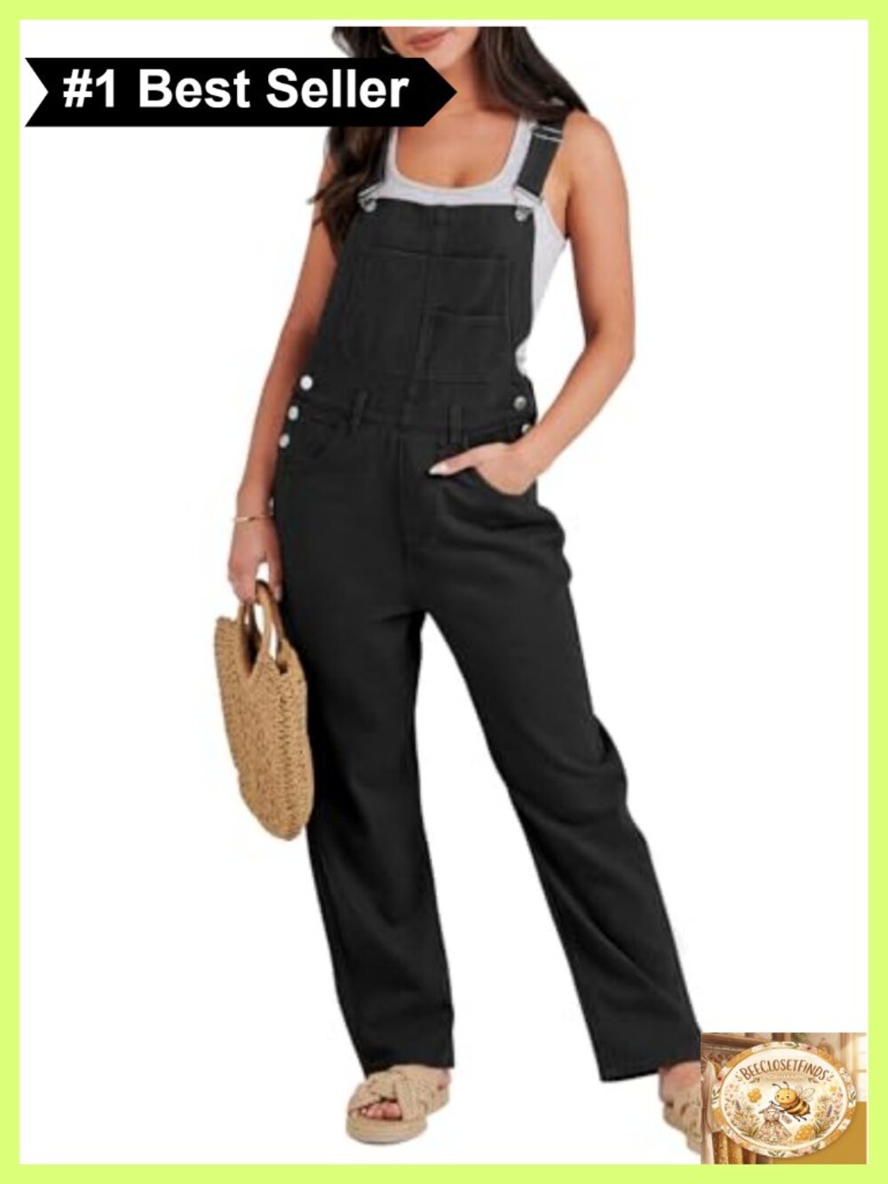 Loose Fit Denim Bib Overalls Adjustable Straps Wide Straight Leg